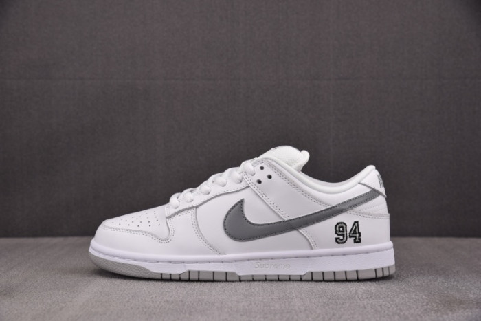 NK SB Dunk Low Supreme 94 White Metallic Silver- HQ8487-100
